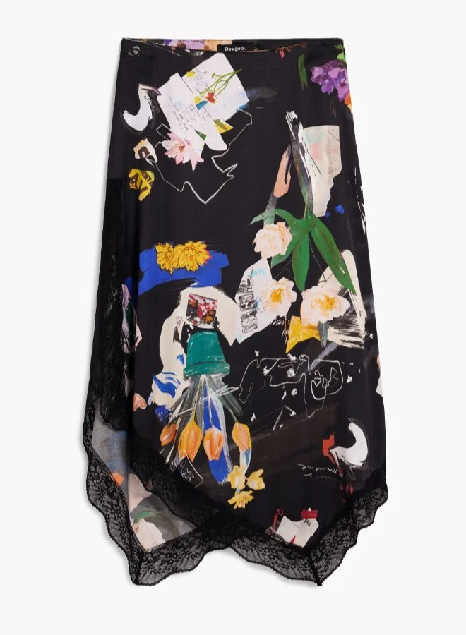 DESIGUAL Black Midi Skirt Collage for Women | Best Price UAE